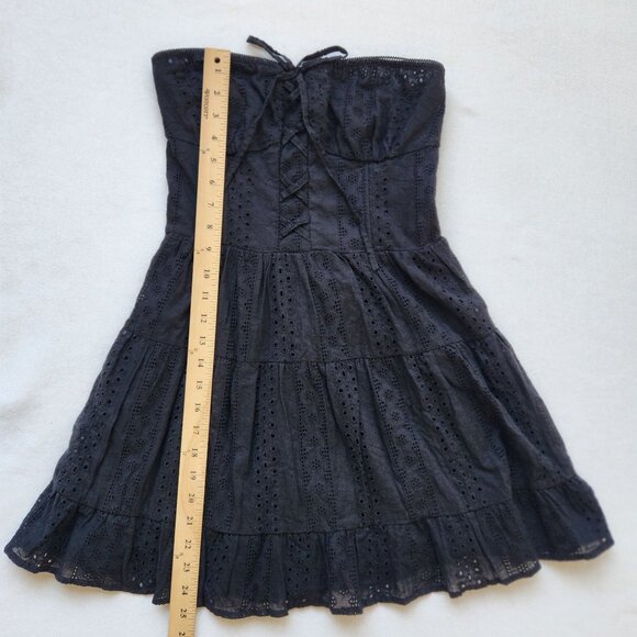 Edikted Liora Lacy Cotton Mini Dress Black Strapless Eyelet Ruffled Feminine - Picture 14 of 14